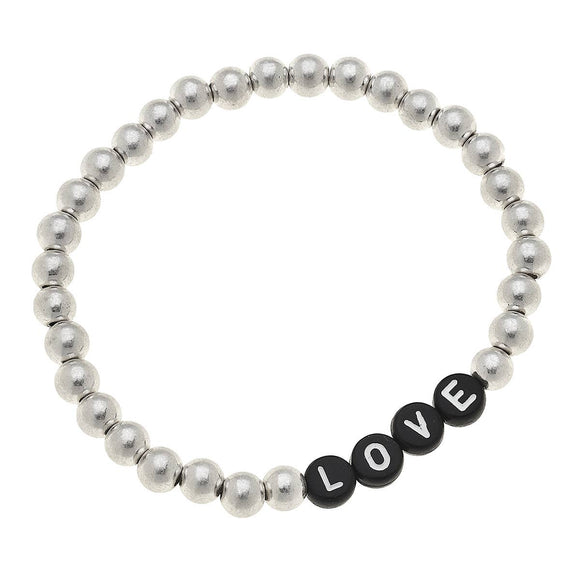 CANVAS - Caterina Block Letter Sphere Bracelet in Worn Silver -Love