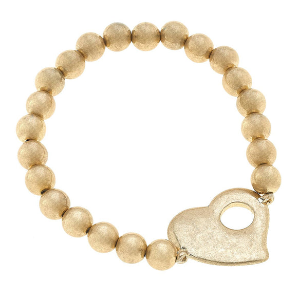 CANVAS - Avalyn Heart Ball Bead Stretch Bracelet - Worn Gold