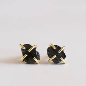 JaxKelly - Gemstone Prong Earrings Obsidian (Block Negativity)