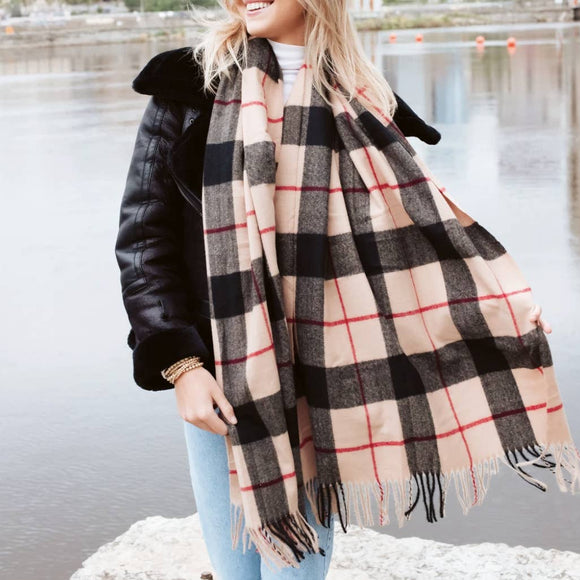 Cashew Plaid Fringe Blanket Scarf