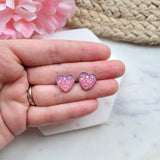 Pink Heart Druzy Stud Earrings