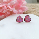 Pink Heart Druzy Stud Earrings