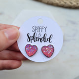 Pink Heart Druzy Stud Earrings