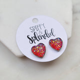 Red Heart Druzy Stud Earrings