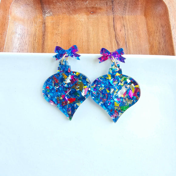 Christmas Ornament Earrings  - Blue Sparkle