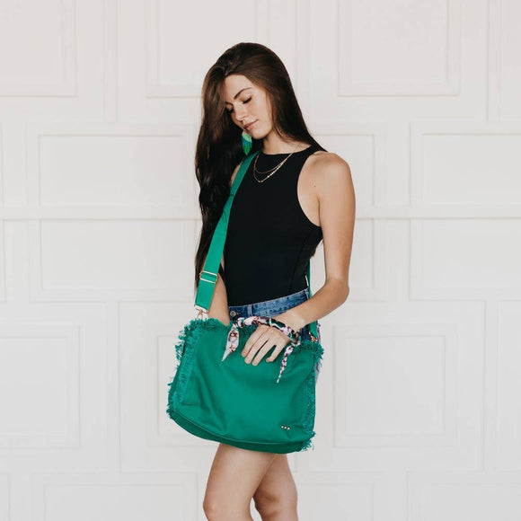 Chloe Canvas Fringe Tote: Emerald