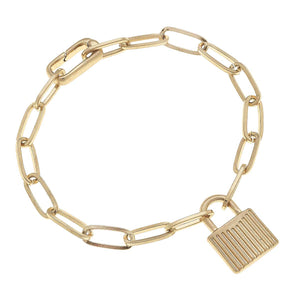 CANVAS - Stella Padlock Paperclip Chain Bracelet in Worn Gold