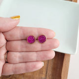 Hot Pink Geode Druzy Small Stud Earrings