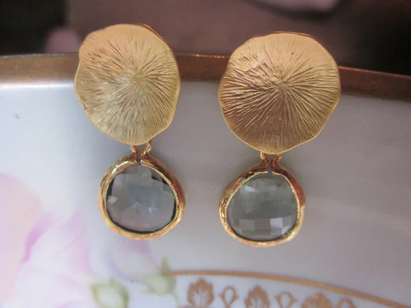 Laalee Jewelry - Charcoal Gray Earrings Gold