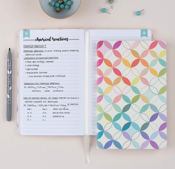 Erin Condren Design - 5x8 Vegan Leather Notebook - Lined, Mid Century Circles