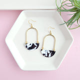 Stella Earrings - Black & White / Gold Arch Dangle Earring