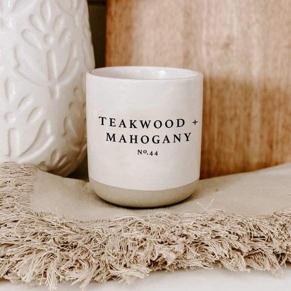 Teakwood + Mahogany Soy Candle | Stoneware Jar Candle