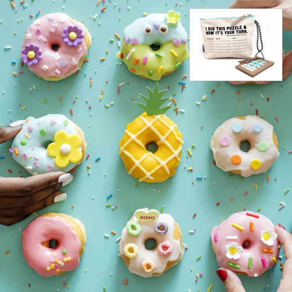 Wooden Puzzle: Nine Donuts in Pouch