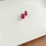 Hot Pink Geode Druzy Small Stud Earrings