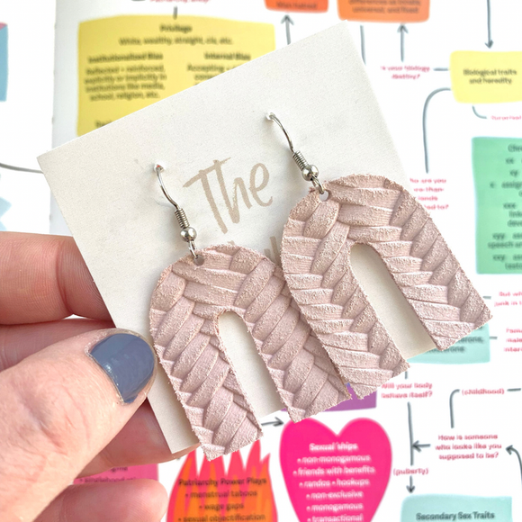 The Mary: Braided Blush Leather Earrings