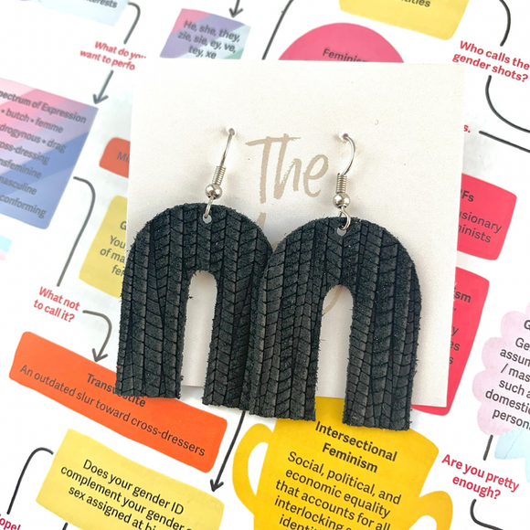 The Mary: Black Palm Leather Earrings